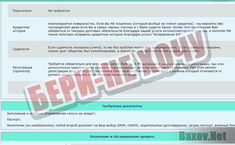 Кредиты от инвесторов - требований нет