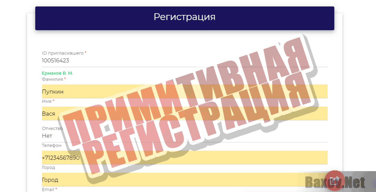 INVINIMA Примитивная регистрация