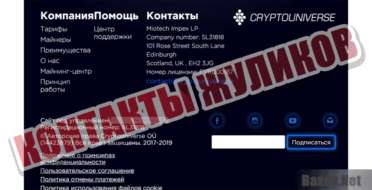 Cryptouniverse Контакты жуликов