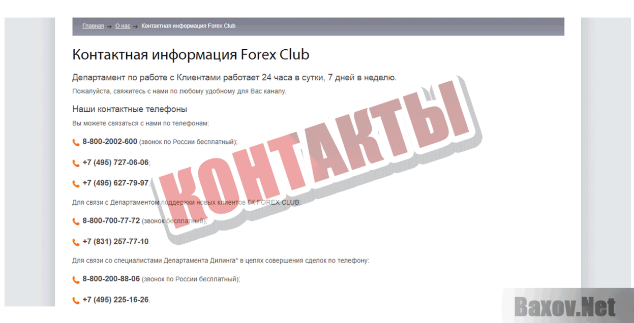 Forex club Контакты