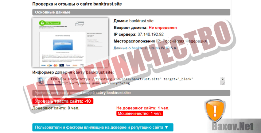 banktrust.site Мошенничество