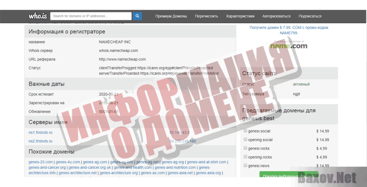 Genesis  Информация о домене